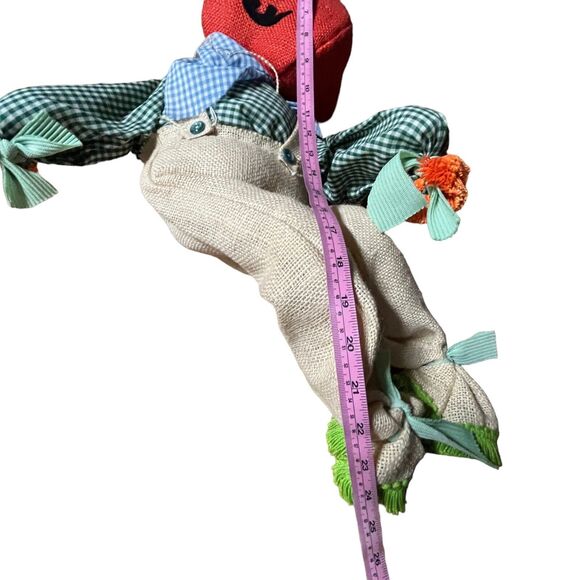 Folk Art Pumpkin Doll Jack O’Lantern Handmade Burlap Wire Gingham Primitive - Picture 7 of 14